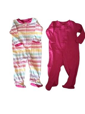 Lamaze Pink Solid and Pastel Rainbow Stripe Footed One-Pieces